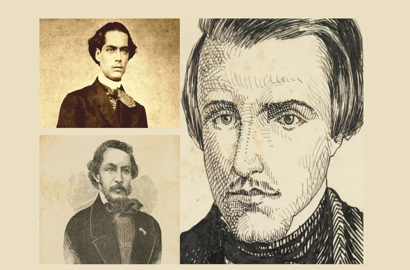 foto de álvares de azevedo, castro alves e gonçalves dias- autores das 3 gerações do romantismo