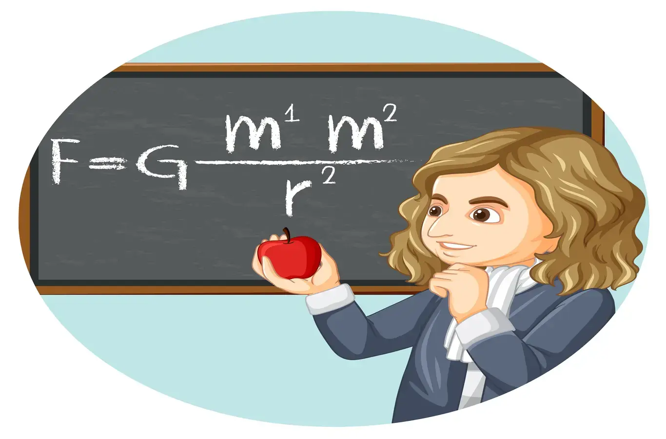 desenho de isac newton com maçã para ilustrar texto sobre perguntas das leis de newton