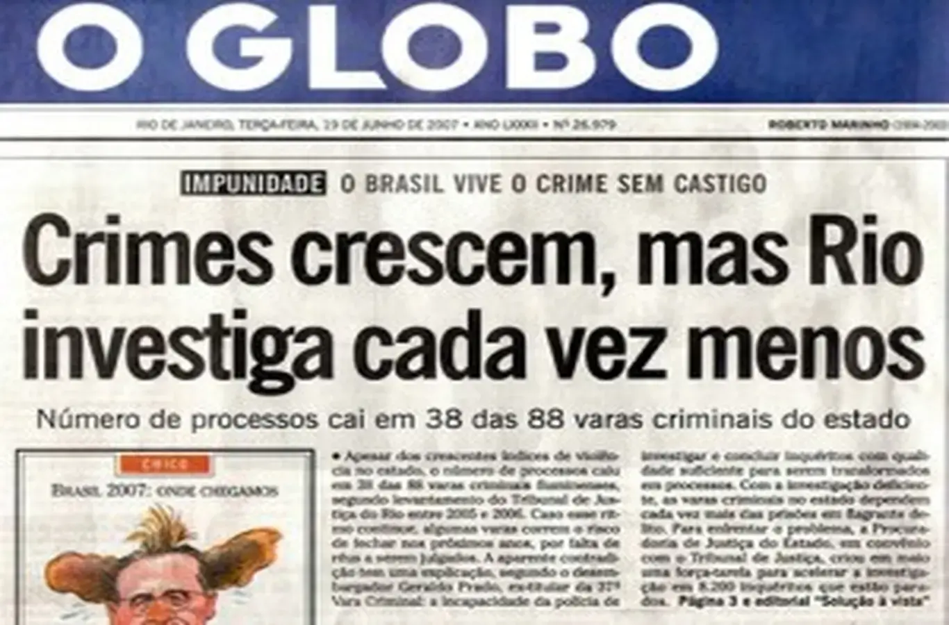 capa do jornal o globo com exemplo de conjunção