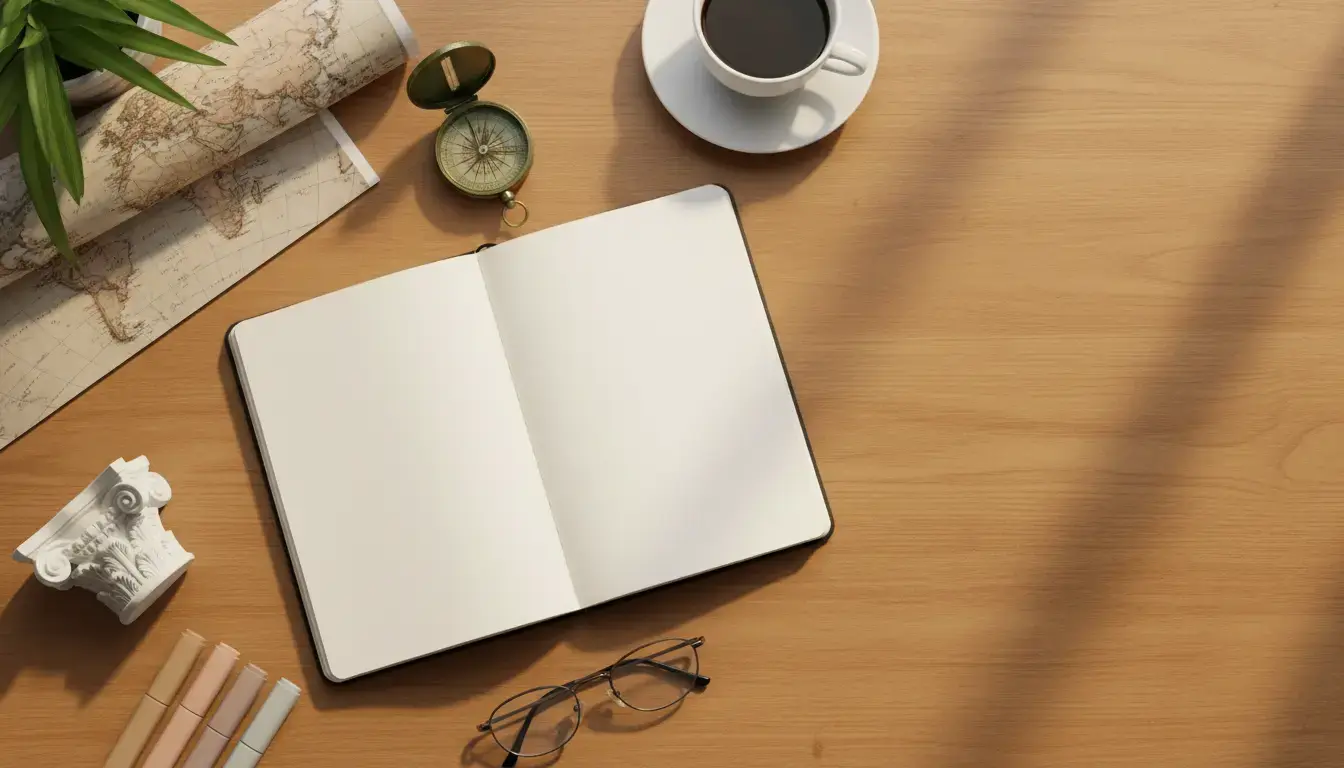 Mesa de estudos com o guia de como estudar ciências humanas para o ENEM