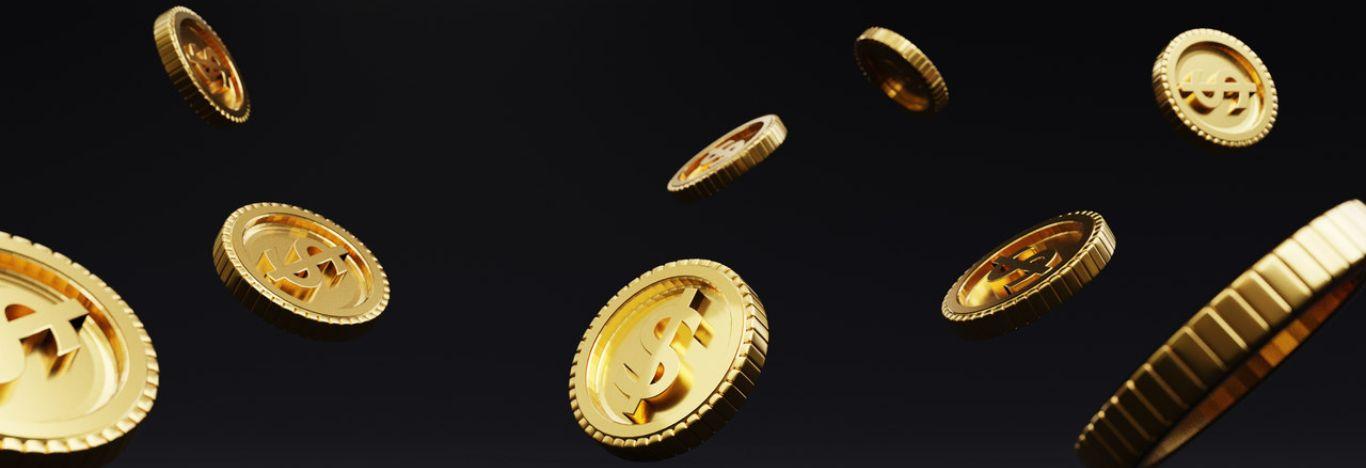Muitas moedas douradas ilustrando o capitalismo.