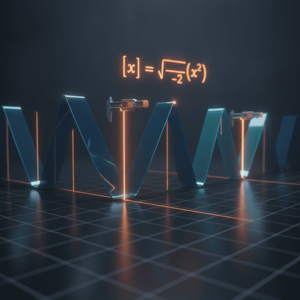 Ilustração editorial de gráficos de função modular (V), com barras medindo a distância ao eixo x e a fórmula |x| = √(x²), em tons de azul e laranja.