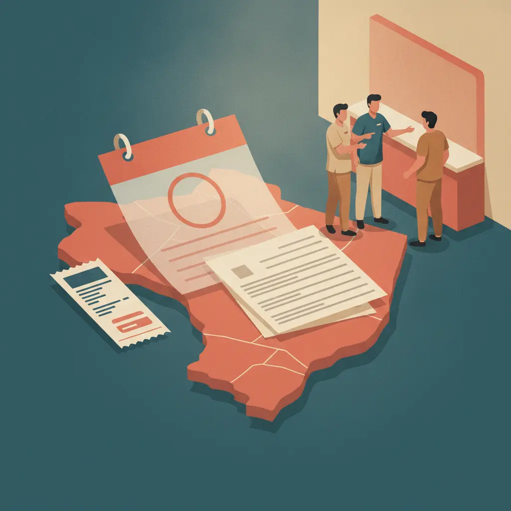 Ilustração editorial com mapa da Paraíba, calendário marcado, formulários, comprovante de pagamento e balcão de atendimento para o Enem 2026.